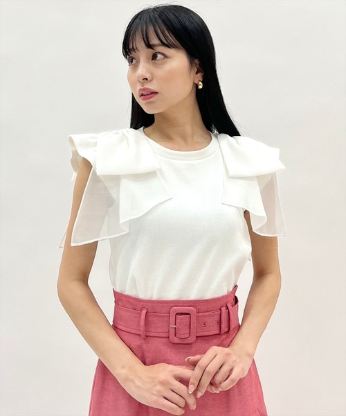 WILLSELECTION(ウィルセレクション)の「ショルダーリボンカットトップス(Tシャツ/カットソー・レディース・オフホワイト/ブラック/ピンク/ブルー・FREE)」の6枚目の写真