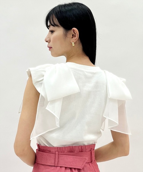 WILLSELECTION(ウィルセレクション)の「ショルダーリボンカットトップス(Tシャツ/カットソー・レディース・オフホワイト/ブラック/ピンク/ブルー・FREE)」の8枚目の写真