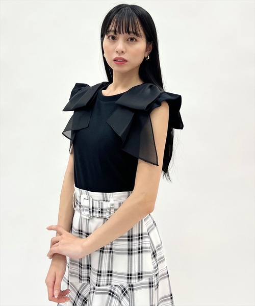 WILLSELECTION(ウィルセレクション)の「ショルダーリボンカットトップス(Tシャツ/カットソー・レディース・オフホワイト/ブラック/ピンク/ブルー・FREE)」の14枚目の写真