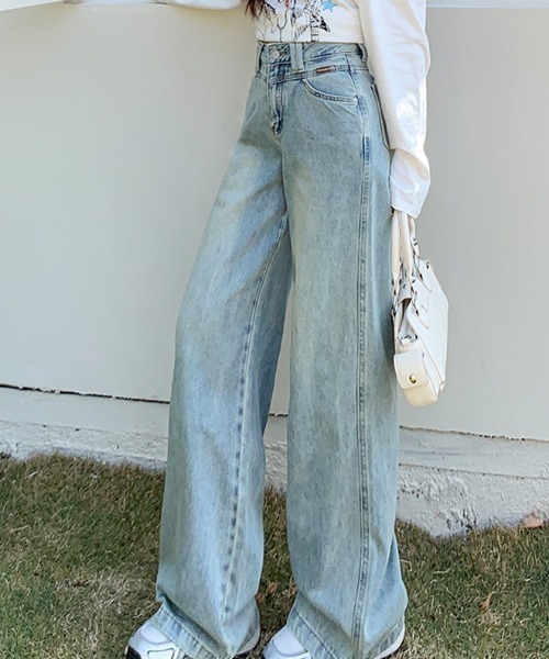 LUCPY（ラクピー）の「ハイウエストストレートワイドデニムパンツ（デニムパンツ・レディース・ライトブルー・X-SMALL/SMALL/MEDIUM/LARGE）」の2枚目の写真