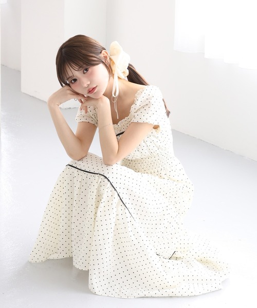 one after another NICE CLAUP(ワンアフターアナザーナイスクラップ)の「ウエストシャーリングロングワンピース(ワンピース・レディース・サックスブルー/ブラック系その他/ドット/パープル系その他・FREE/X-SMALL)」の14枚目の写真