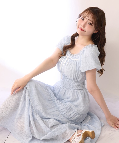 one after another NICE CLAUP(ワンアフターアナザーナイスクラップ)の「ウエストシャーリングロングワンピース(ワンピース・レディース・サックスブルー/ブラック系その他/ドット/パープル系その他・FREE/X-SMALL)」の20枚目の写真