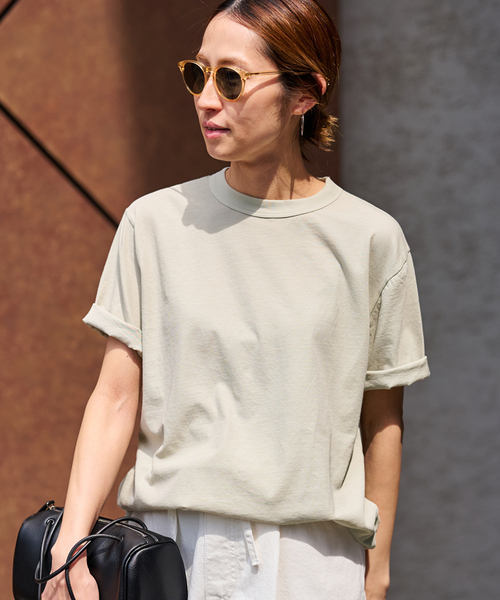 FRAMeWORK(フレームワーク)の「≪追加≫ATON/エイトン FRESCA SINGLE JERSEY STANDARD Tシャツ(Tシャツ/カットソー・レディース・イエロー/ベージュ/ブルー・FREE)」の2枚目の写真