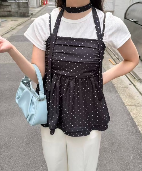 mebole(メボレ)の「タイ付きドットペプラムキャミソール(キャミソール・レディース・ブラック・FREE)」の10枚目の写真