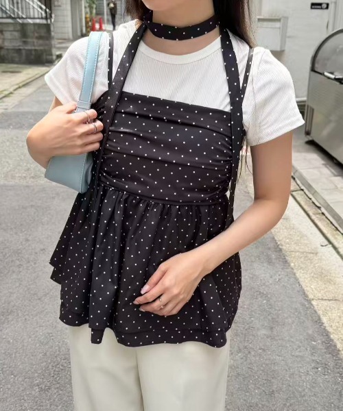 mebole(メボレ)の「タイ付きドットペプラムキャミソール(キャミソール・レディース・ブラック・FREE)」の12枚目の写真