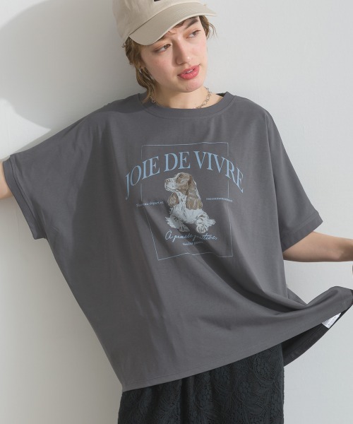le colis（ルコリ）の「接触冷感 ゆるドルマン スパニエル プリント Tシャツ（Tシャツ/カットソー・レディース・ライトグリーン/オフホワイト/チャコールグレー・FREE）」の2枚目の写真