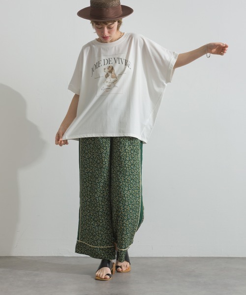 le colis（ルコリ）の「接触冷感 ゆるドルマン スパニエル プリント Tシャツ（Tシャツ/カットソー・レディース・ライトグリーン/オフホワイト/チャコールグレー・FREE）」の9枚目の写真