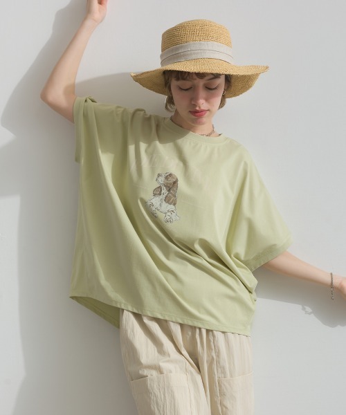 le colis（ルコリ）の「接触冷感 ゆるドルマン スパニエル プリント Tシャツ（Tシャツ/カットソー・レディース・ライトグリーン/オフホワイト/チャコールグレー・FREE）」の10枚目の写真