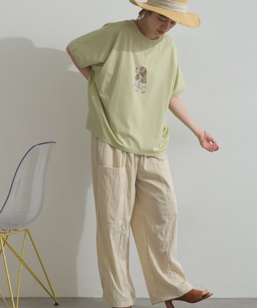 le colis（ルコリ）の「接触冷感 ゆるドルマン スパニエル プリント Tシャツ（Tシャツ/カットソー・レディース・ライトグリーン/オフホワイト/チャコールグレー・FREE）」の11枚目の写真