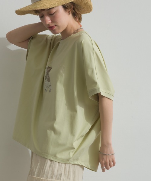 le colis（ルコリ）の「接触冷感 ゆるドルマン スパニエル プリント Tシャツ（Tシャツ/カットソー・レディース・ライトグリーン/オフホワイト/チャコールグレー・FREE）」の13枚目の写真