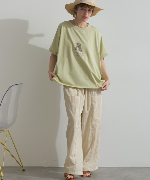 le colis（ルコリ）の「接触冷感 ゆるドルマン スパニエル プリント Tシャツ（Tシャツ/カットソー・レディース・ライトグリーン/オフホワイト/チャコールグレー・FREE）」の15枚目の写真