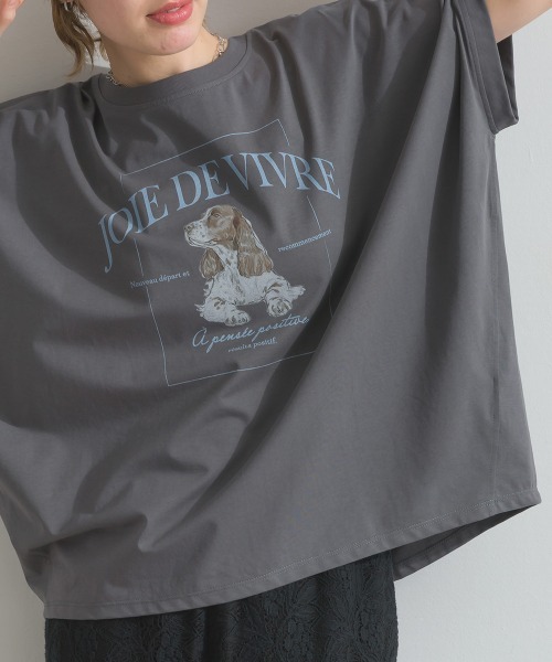 le colis（ルコリ）の「接触冷感 ゆるドルマン スパニエル プリント Tシャツ（Tシャツ/カットソー・レディース・ライトグリーン/オフホワイト/チャコールグレー・FREE）」の20枚目の写真