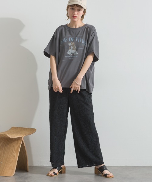 le colis（ルコリ）の「接触冷感 ゆるドルマン スパニエル プリント Tシャツ（Tシャツ/カットソー・レディース・ライトグリーン/オフホワイト/チャコールグレー・FREE）」の21枚目の写真