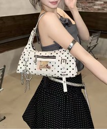 ワンハンドル クリアポケット付き 2wayショルダーバッグドット柄ミニハンドバッグ