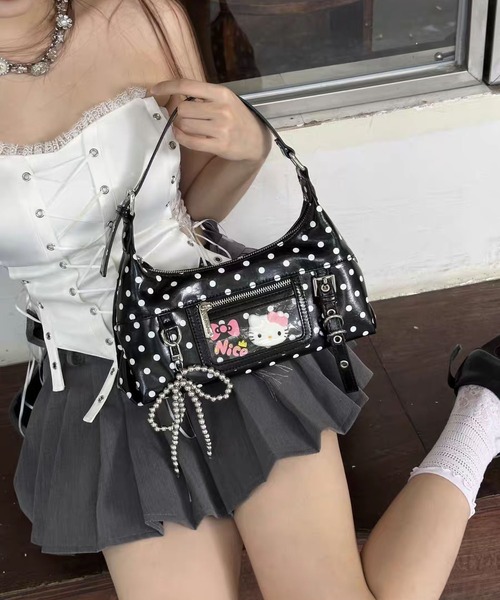 LA VORAGINE(ラ ヴォラジネ)の「ワンハンドル クリアポケット付き 2wayショルダーバッグドット柄ミニハンドバッグ(ハンドバッグ・レディース・ホワイト/ブラック・FREE)」の2枚目の写真