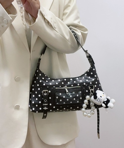 LA VORAGINE(ラ ヴォラジネ)の「ワンハンドル クリアポケット付き 2wayショルダーバッグドット柄ミニハンドバッグ(ハンドバッグ・レディース・ホワイト/ブラック・FREE)」の5枚目の写真