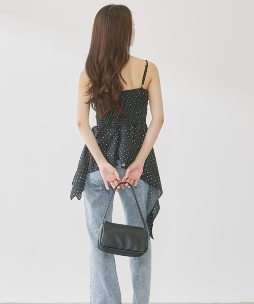 P.V.T（ピーブイティー）の「カップ付きリボンデザインアシメキャミ（キャミソール・レディース・Black/アイボリー系・F）」の10枚目の写真