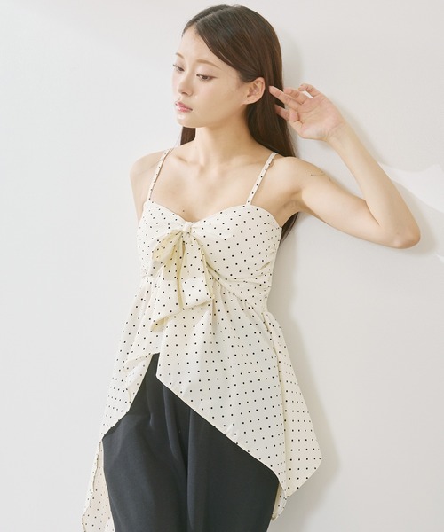 P.V.T（ピーブイティー）の「カップ付きリボンデザインアシメキャミ（キャミソール・レディース・Black/アイボリー系・F）」の14枚目の写真
