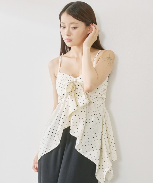 P.V.T（ピーブイティー）の「カップ付きリボンデザインアシメキャミ（キャミソール・レディース・Black/アイボリー系・F）」の17枚目の写真