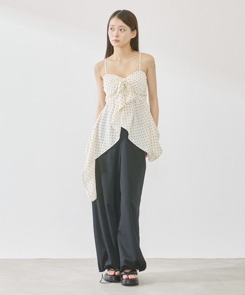 P.V.T（ピーブイティー）の「カップ付きリボンデザインアシメキャミ（キャミソール・レディース・Black/アイボリー系・F）」の19枚目の写真