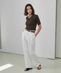 OYY（オーワイワイ）の「リブUネックTシャツ_ブラウン（Tシャツ/カットソー）」