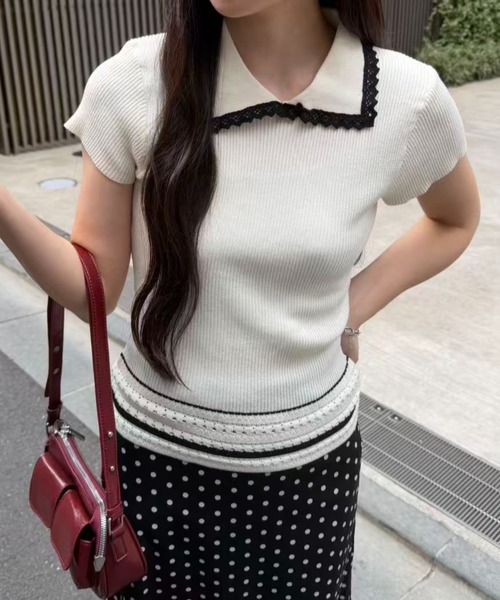 mebole(メボレ)の「Contrast Line Collar Knit(ニット/セーター・レディース・ブラック/ホワイト・FREE)」の15枚目の写真
