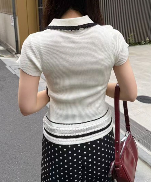 mebole(メボレ)の「Contrast Line Collar Knit(ニット/セーター・レディース・ブラック/ホワイト・FREE)」の21枚目の写真