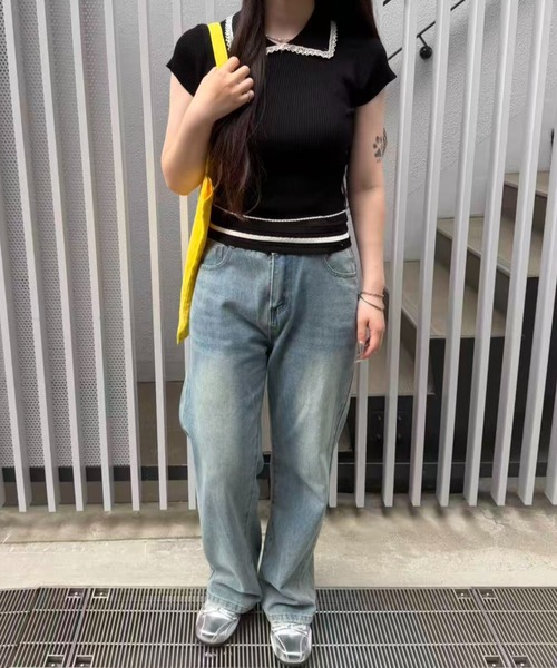 mebole(メボレ)の「Contrast Line Collar Knit(ニット/セーター・レディース・ブラック/ホワイト・FREE)」の12枚目の写真