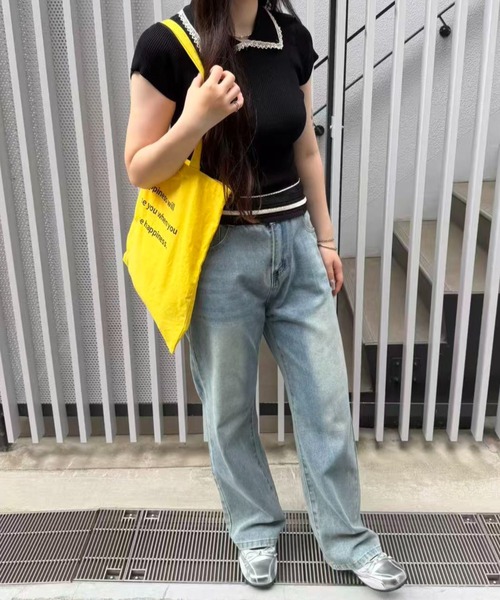 mebole(メボレ)の「Contrast Line Collar Knit(ニット/セーター・レディース・ブラック/ホワイト・FREE)」の13枚目の写真