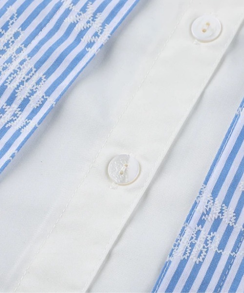 LA POMME petit(ラポミ・プチ)の「Fake Two Stripe Shirt Jacket(シャツ/ブラウス・レディース・ブルー・FREE)」の4枚目の写真