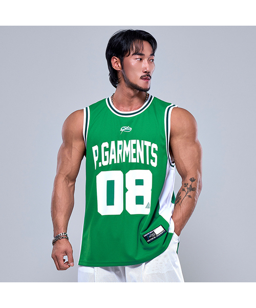 PHYSICAL GARMENTS（フィジカルガーメンツ）の「P2574 バスケットボールメッシュジャージノースリーブ [3COLOR]（Tシャツ/カットソー・メンズ・ブラック/グリーン/チャコール・LARGE/XX-LARGE）」の3枚目の写真