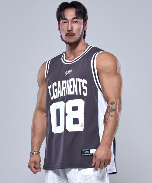 PHYSICAL GARMENTS（フィジカルガーメンツ）の「P2574 バスケットボールメッシュジャージノースリーブ [3COLOR]（Tシャツ/カットソー・メンズ・ブラック/グリーン/チャコール・LARGE/XX-LARGE）」の5枚目の写真