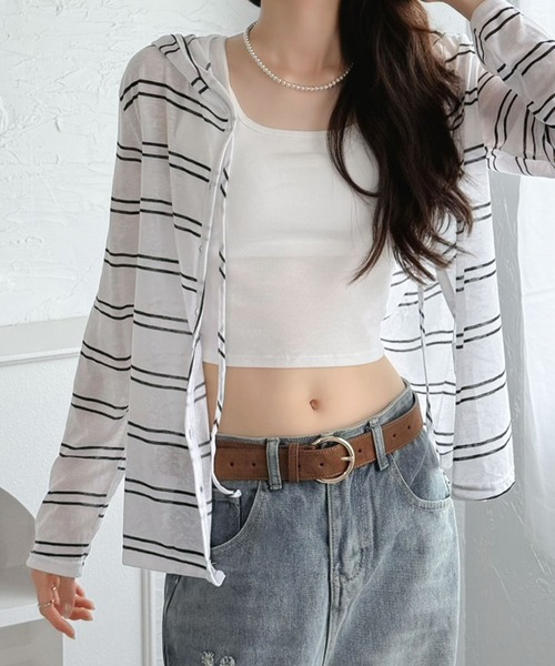 Jewelobe(ジュエローブ)の「ボーダー柄フロントボタンフーディーシャツ(シャツ/ブラウス・レディース・ホワイト/ブラック・FREE)」の20枚目の写真