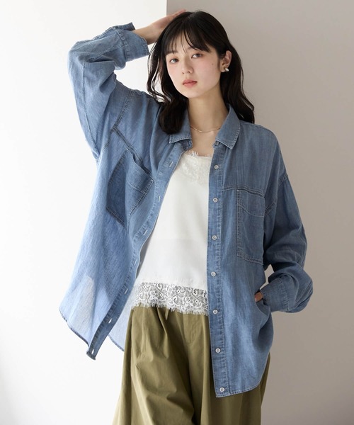 pocket(ポケット)の「シアーデニム2wayシャツ(シャツ/ブラウス・レディース・ブラック/ブルー・FREE)」の15枚目の写真