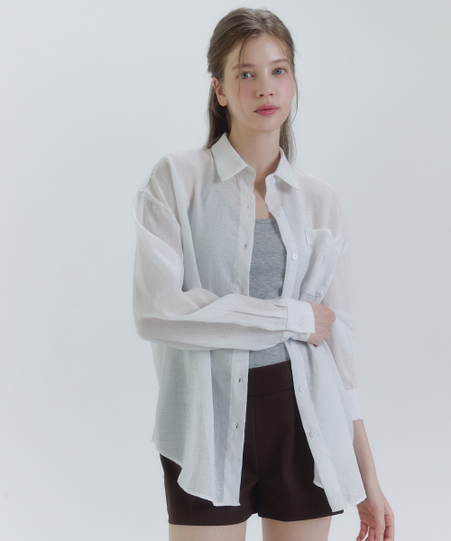 MICANE(ミケーネ)の「メルルーンストライプシースルーシャツ(シャツ/ブラウス・レディース・ライトグレー/アイボリー・SMALL/X-LARGE/MEDIUM/LARGE)」の14枚目の写真