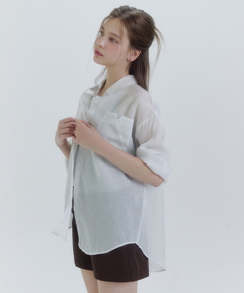 MICANE(ミケーネ)の「メルルーンストライプシースルーシャツ(シャツ/ブラウス・レディース・ライトグレー/アイボリー・SMALL/X-LARGE/MEDIUM/LARGE)」の3枚目の写真
