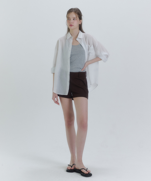 MICANE(ミケーネ)の「メルルーンストライプシースルーシャツ(シャツ/ブラウス・レディース・ライトグレー/アイボリー・SMALL/X-LARGE/MEDIUM/LARGE)」の4枚目の写真