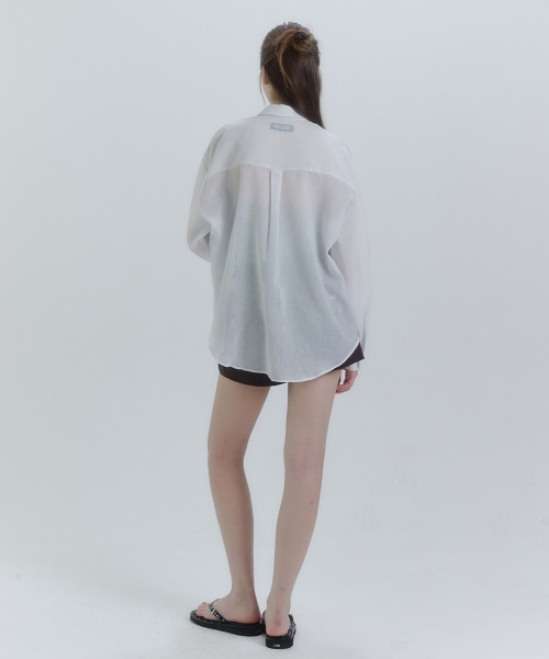 MICANE(ミケーネ)の「メルルーンストライプシースルーシャツ(シャツ/ブラウス・レディース・ライトグレー/アイボリー・SMALL/X-LARGE/MEDIUM/LARGE)」の5枚目の写真