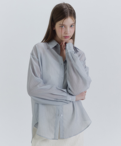MICANE(ミケーネ)の「メルルーンストライプシースルーシャツ(シャツ/ブラウス・レディース・ライトグレー/アイボリー・SMALL/X-LARGE/MEDIUM/LARGE)」の8枚目の写真