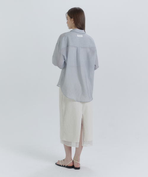 MICANE(ミケーネ)の「メルルーンストライプシースルーシャツ(シャツ/ブラウス・レディース・ライトグレー/アイボリー・SMALL/X-LARGE/MEDIUM/LARGE)」の10枚目の写真