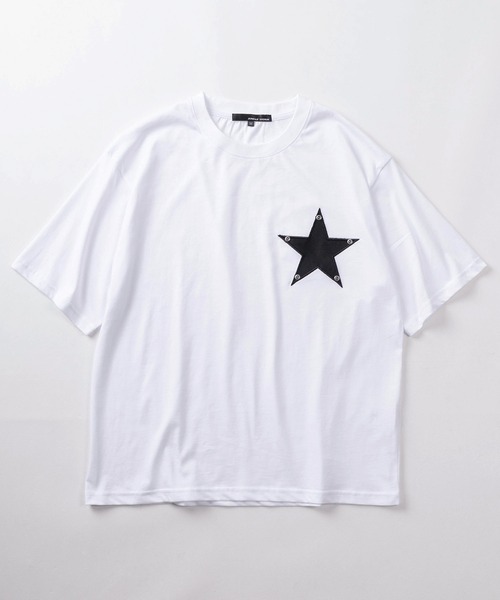 SlashDate(スラッシュデイト)の「【82】スター ワッペン スタッズ クルーネックTシャツ/Y2K/ユニセックス/レディース/メンズ(Tシャツ/カットソー・レディース・ネイビー/ホワイト/ブラック・L/M)」の5枚目の写真