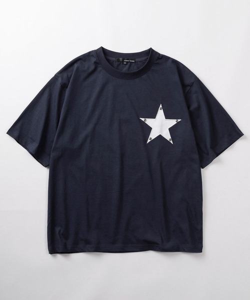 SlashDate(スラッシュデイト)の「【82】スター ワッペン スタッズ クルーネックTシャツ/Y2K/ユニセックス/レディース/メンズ(Tシャツ/カットソー・レディース・ネイビー/ホワイト/ブラック・L/M)」の7枚目の写真