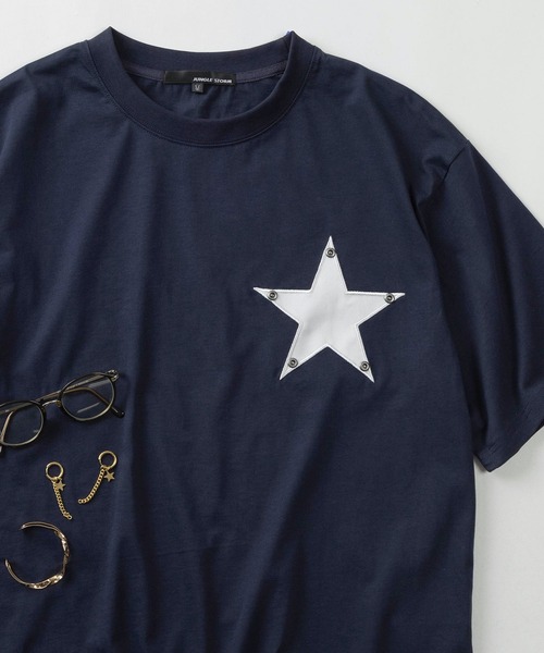 SlashDate(スラッシュデイト)の「【82】スター ワッペン スタッズ クルーネックTシャツ/Y2K/ユニセックス/レディース/メンズ(Tシャツ/カットソー・レディース・ネイビー/ホワイト/ブラック・L/M)」の18枚目の写真