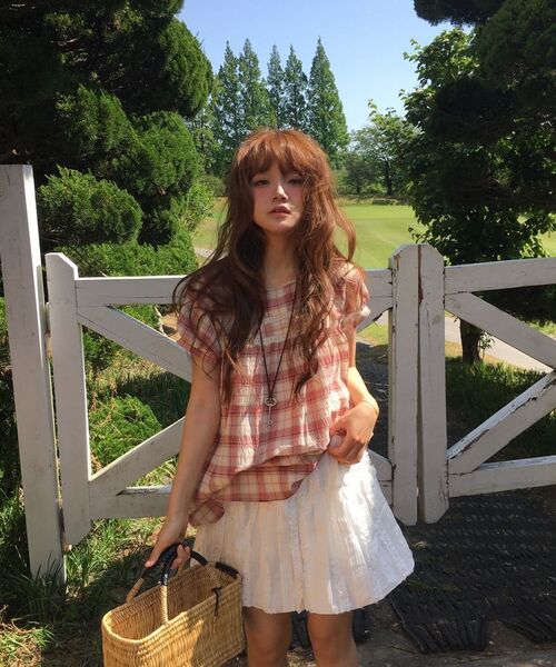 OURNOSTALGIA（アワー ノスタルジア）の「Avel Lace Check Blouse_Red(OB6BL12)（シャツ/ブラウス・レディース・レッド・FREE）」の5枚目の写真