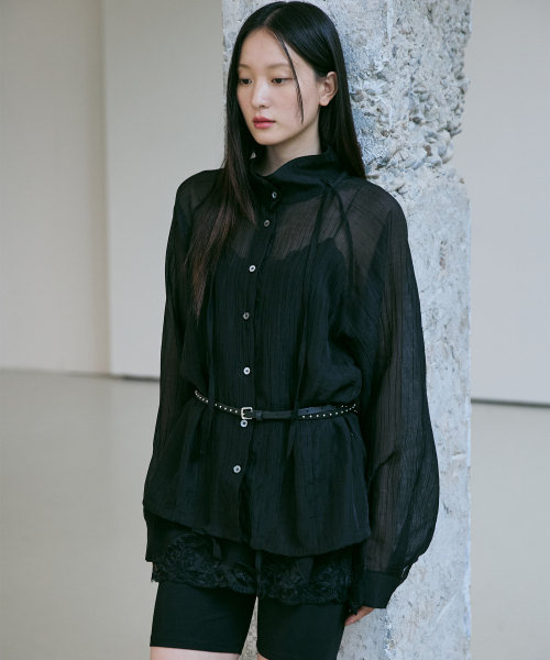 BER DE NOIR(ベールドノワール)の「クリンクルシャーリングハイネックブラウス(ブラック)(シャツ/ブラウス・レディース・その他・FREE)」の1枚目の写真