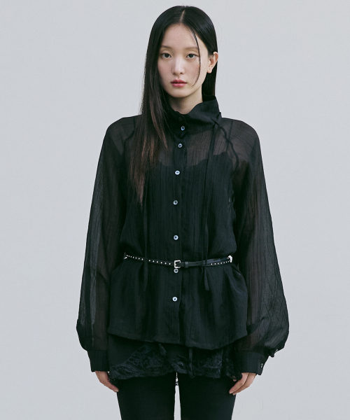 BER DE NOIR(ベールドノワール)の「クリンクルシャーリングハイネックブラウス(ブラック)(シャツ/ブラウス・レディース・その他・FREE)」の2枚目の写真