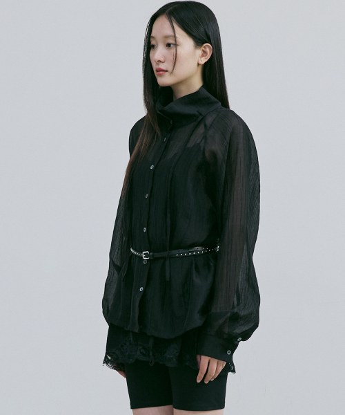 BER DE NOIR(ベールドノワール)の「クリンクルシャーリングハイネックブラウス(ブラック)(シャツ/ブラウス・レディース・その他・FREE)」の3枚目の写真
