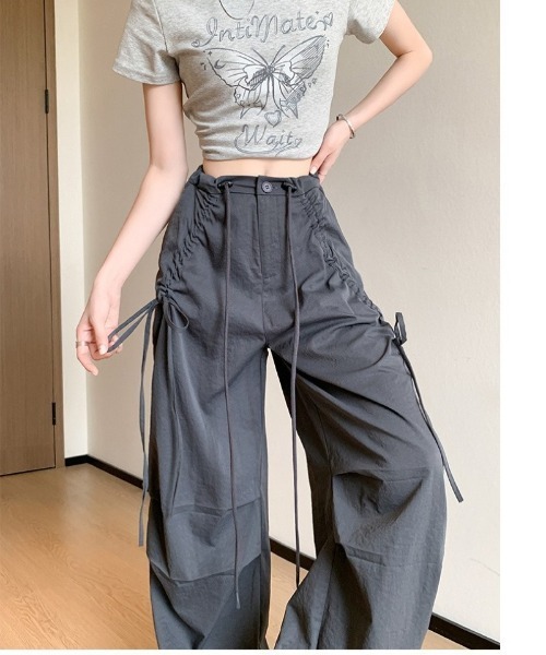Ritzy(リッツィー)の「サイド紐デザイン ルーズワイドカーゴパンツ(その他パンツ・レディース・ダークグレー/ライトグレー/ブラック・L/M)」の3枚目の写真