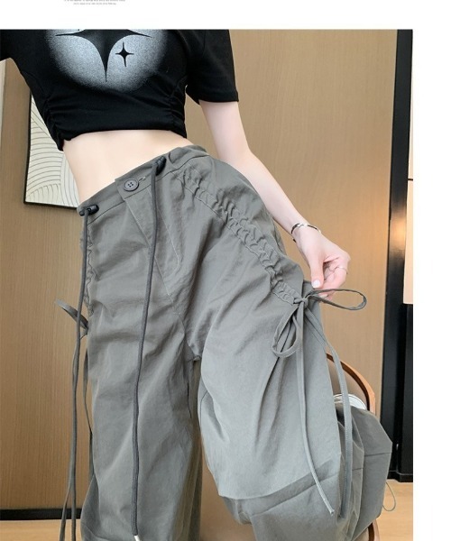 Ritzy(リッツィー)の「サイド紐デザイン ルーズワイドカーゴパンツ(その他パンツ・レディース・ダークグレー/ライトグレー/ブラック・L/M)」の5枚目の写真