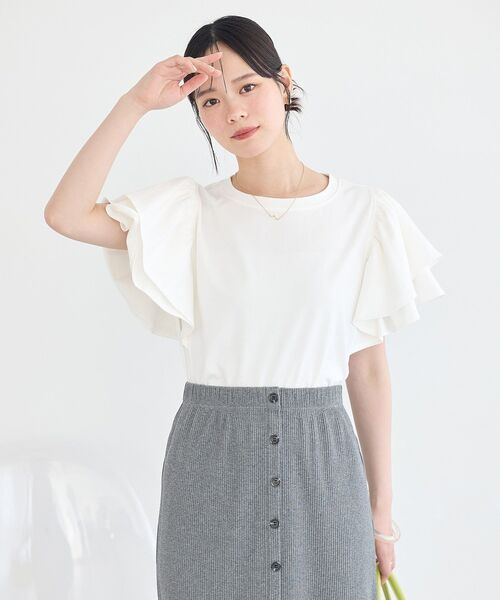 earth music&ecology(アースミュージックアンドエコロジー)の「フリルスリーブプルオーバー(Tシャツ/カットソー・レディース・杢グレー/オフホワイト/ブラック・FREE)」の17枚目の写真
